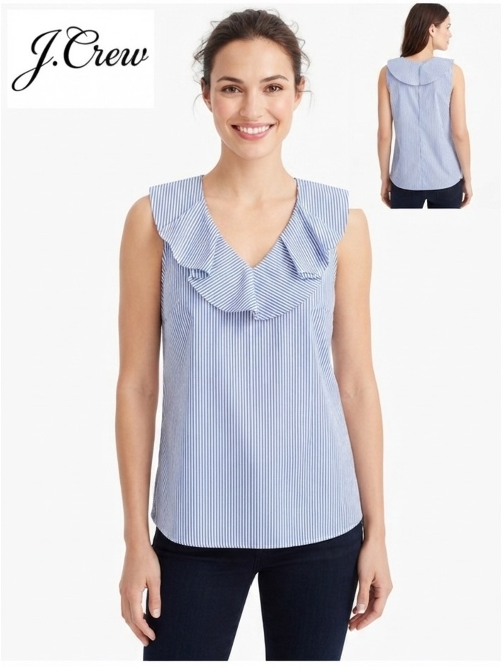 J.Crew Ruffled V-Neck Stripe Sleeveless Top 2